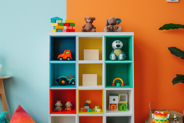 Toy Trove: Shelf Unit in Vibrant Room
Playful Paradise: Toys Adorn Colorful Walls
Shelf of Wonders: Toys Near Bright Background
Colorful Collection: Shelf Unit with Playthings
