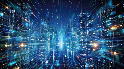 Abstract ethereal light enhances the futuristic vibe of the high-tech theme.