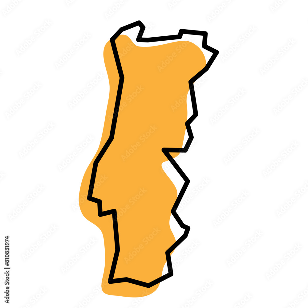 Sticker Portugal country simplified map. Orange silhouette with thick black sharp contour outline isolated on white background. Simple vector icon