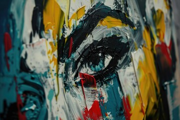 Detailed close-up painting of a person's face, suitable for art projects