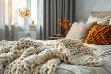 Knitted Comfort Cozy Blanket in Stylish Setting
Texture and Tranquility: Chunky Knit Bedspread
Snuggle Sanctuary Soft Knit Blanket in Modern Room
Bedroom Bliss: Stylish Interior with Chunky Kn