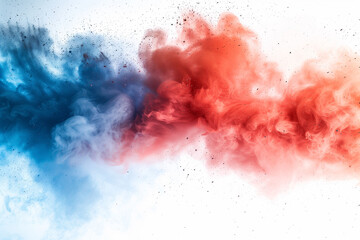 Obraz premium Red, white, and blue dust explodes. Abstract Labor Day or memorial day celebration. isolated on white. copy space