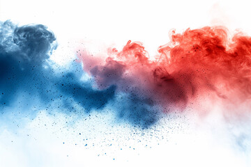 Fototapeta premium Red, white, and blue dust explodes. Abstract Labor Day or memorial day celebration. isolated on white. copy space