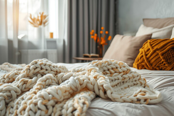 Knitted Comfort Cozy Blanket in Stylish Setting
Texture and Tranquility: Chunky Knit Bedspread
Snuggle Sanctuary Soft Knit Blanket in Modern Room
Bedroom Bliss: Stylish Interior with Chunky Knit