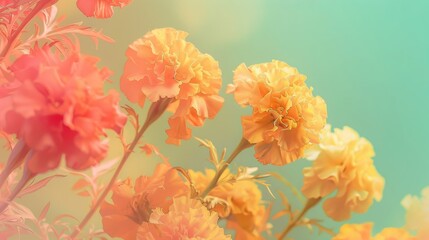 A bunch of yellow flowers are in a field - obrazy, fototapety, plakaty