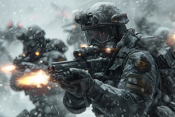 Fototapeta premium Hyper-Realistic Symmetrical Fury: A Dark Futuristic Sci-Fi Video Game Scene