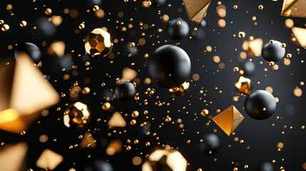 3D rendering flying abstract black gold and white colo