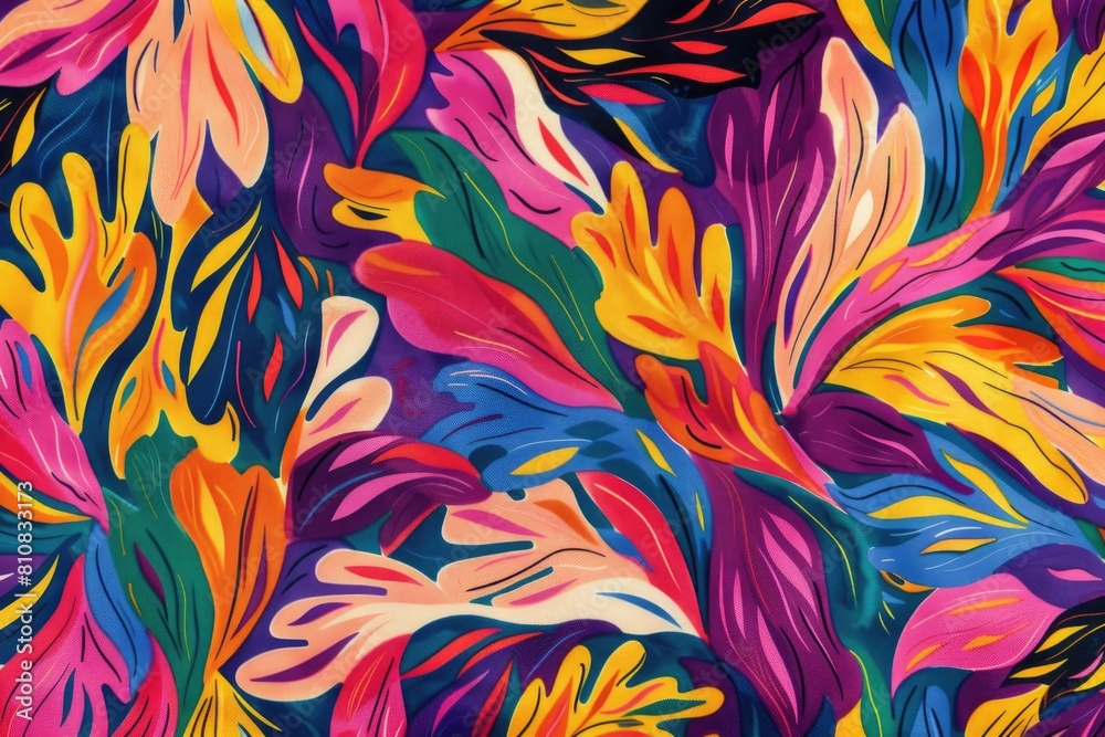 Poster vibrant multicolored flowers painted on a dark black canvas. suitable for various design projects