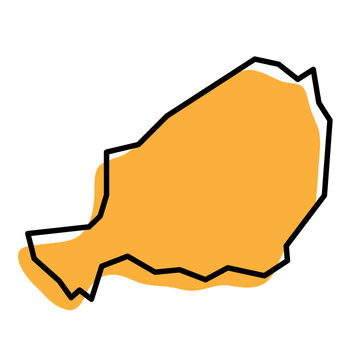 recommend clip art: Niger country simplified map. Orange silhouette with thick black sharp contour outline isolated on white background. Simple vector icon