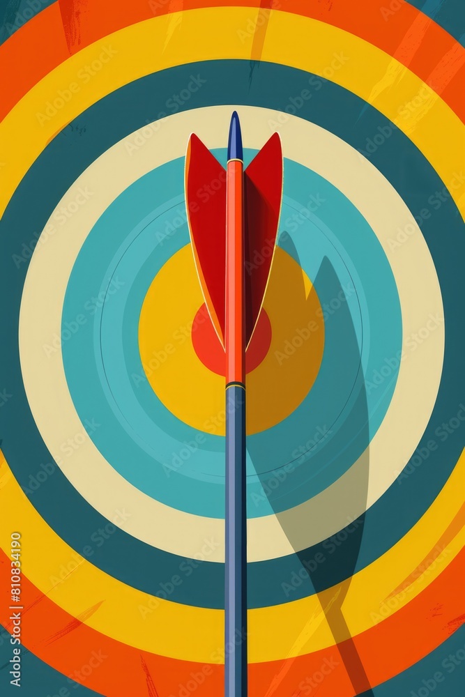 Poster a red and blue target with an arrow in the center. perfect for business and marketing concepts