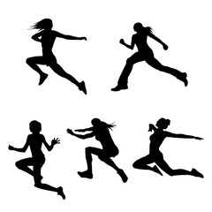 Silhouette collection of happy woman jumping pose. Silhouette collection of a sporty female model jumps.