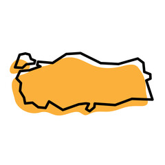 Turkey country simplified map. Orange silhouette with thick black sharp contour outline isolated on white background. Simple vector icon
