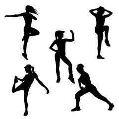 Silhouette collection of sporty female doing gym exercise. Silhouette collection of woman doing workout pose.