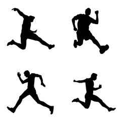Silhouette collection of sporty male run and jump pose