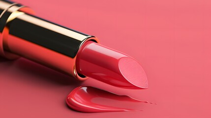 Pink Lipstick with Glossy Smudge on Matching Background