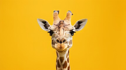 Obraz premium Curious Giraffe on Vibrant Yellow Background