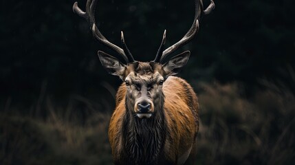 Majestic Stag in Rainy Forest