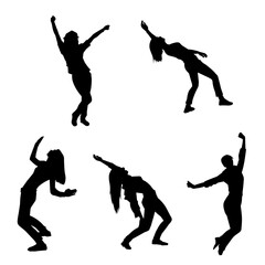 Silhouette collection of slim female doing energetic dance pose