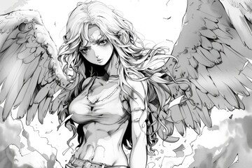 Fototapeta premium A drawing of a woman with wings on her chest. Suitable for various design projects