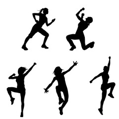 Silhouette collection of slim female doing energetic dance pose
