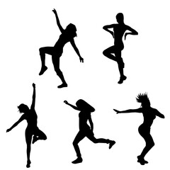 Silhouette collection of slim female doing energetic dance pose