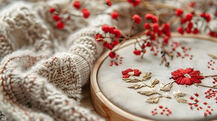 Cozy Winter Embroidery and Knitwear Close Up