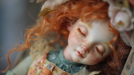 Resting in her tiny abode the doll embodies the enduring essence of make believe beckoning onlookers to reflect on the untroubled joy of childhood and the magic of imagination