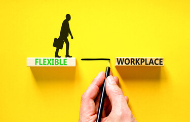 Flexible workplace symbol. Concept words Flexible workplace on beautiful block. Businessman icon....