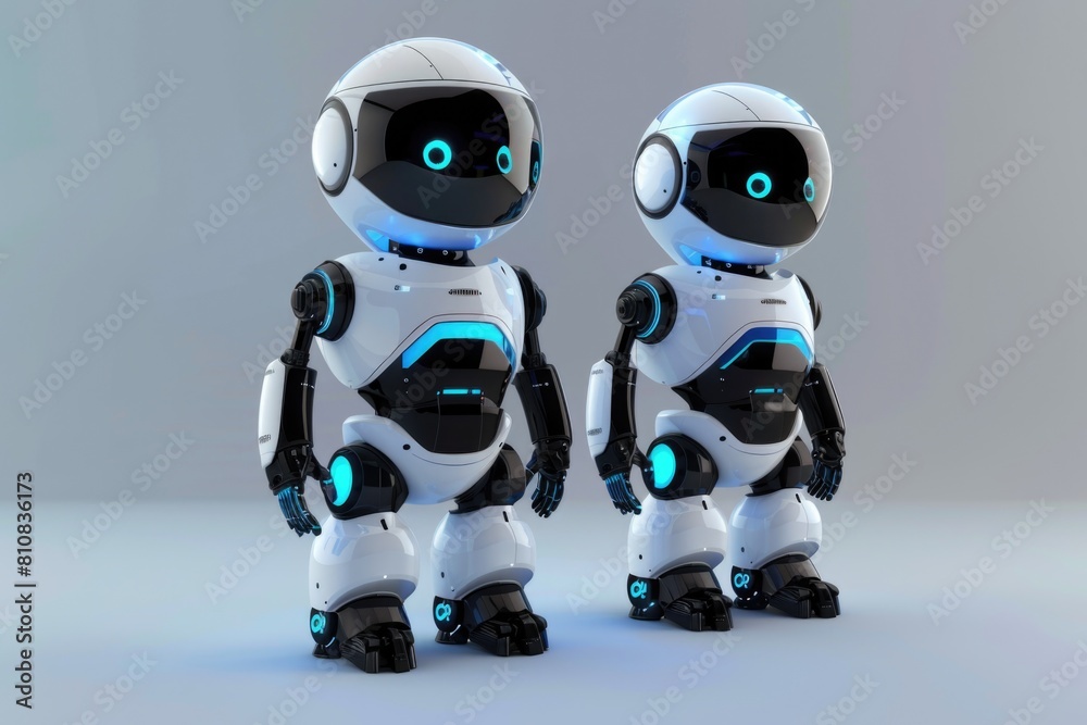 Poster two robots standing together, suitable for technology concepts