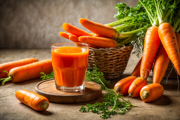 Carrot Juice and carrots with studio background