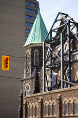 Construction in progress at Bloor United Church, Toronto, Canada