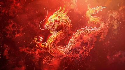 dragon on red background