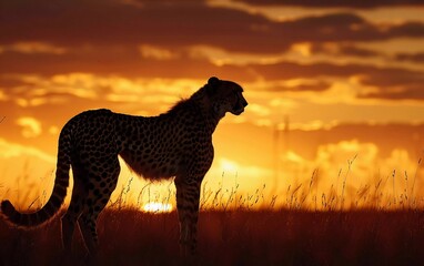 cheetahs, sunsets, very beautiful silhouettes