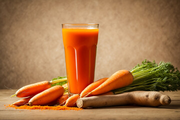 Carrot Juice and carrots with studio background