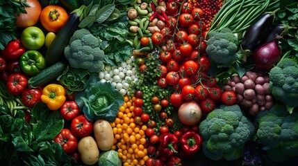 A colorful assortment of vegetables and fruits, including tomatoes, carrots