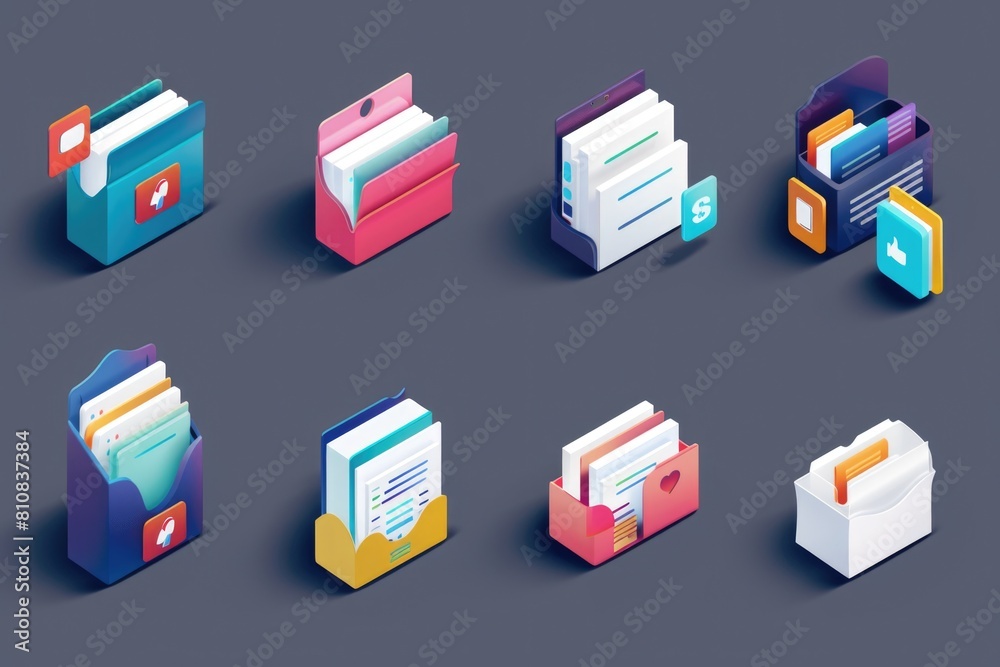 Poster A collection of vibrant folders on a dark surface. Ideal for office or organization concepts