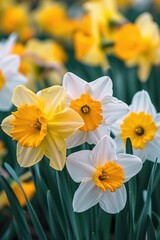 Fototapeta premium Vibrant yellow and white flowers in a picturesque field. Perfect for nature and springtime concepts