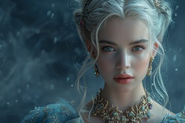 White-Haired Princess: Jewel-Adorned Beauty in Dark Fantasy Woodland
