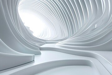 3D render of an abstract white background with curved lines in the style of a futuristic and minimalistic wallpaper design concept