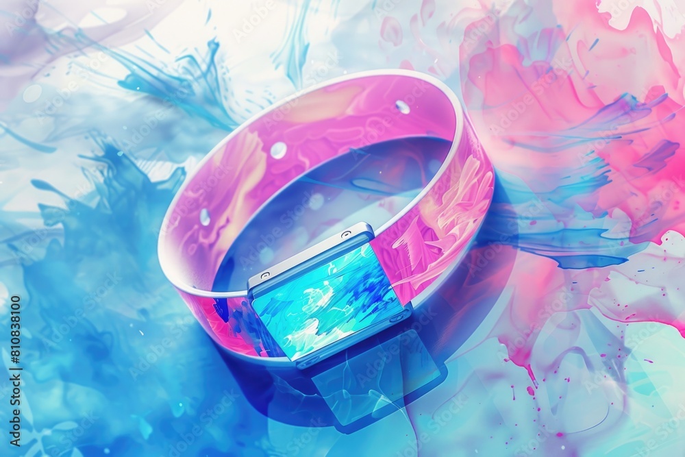 Poster a modern cell phone resting on a wrist. suitable for technology concepts