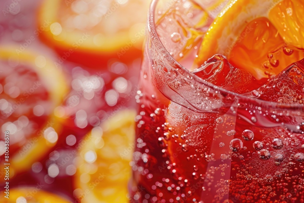 Poster close up of a refreshing glass of soda with fresh orange slices. perfect for summer drink concepts