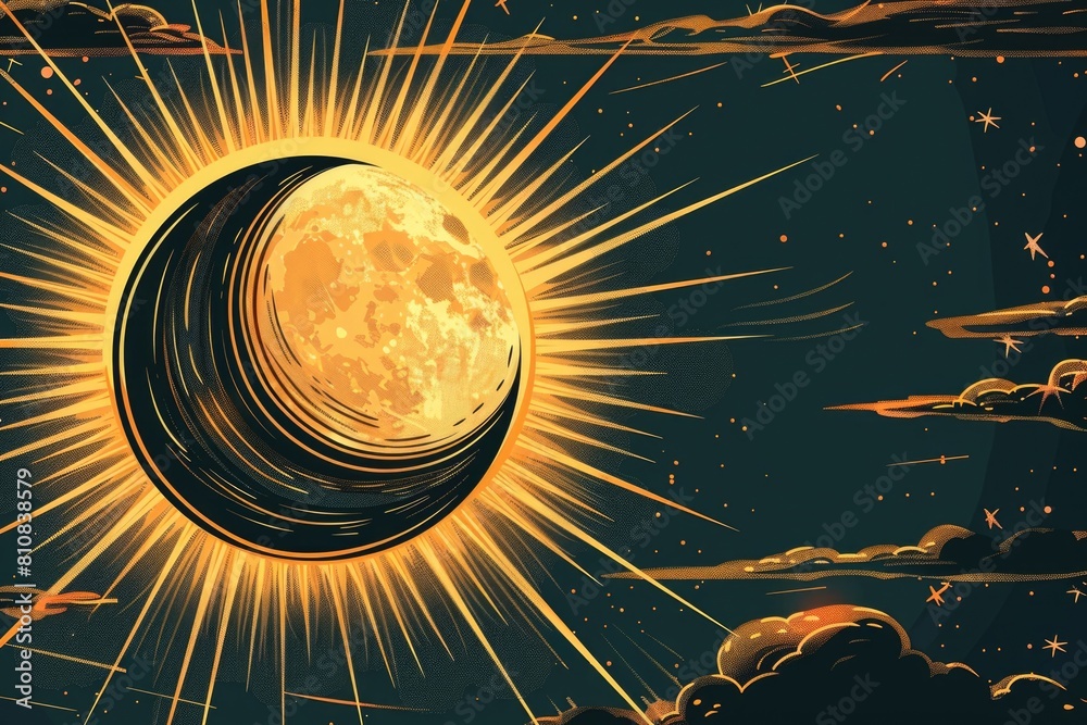 Poster a drawing of a full moon in the night sky. suitable for various design projects