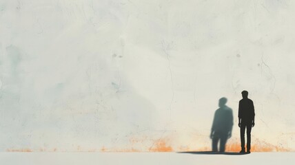 Obraz premium A human figure having shadow occupies the right side of the white background, leaving the left side empty for text, ensuring clarity and readability in presentations.