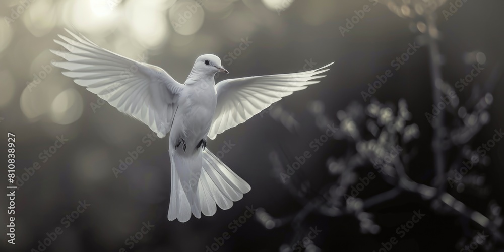 Poster a white bird soaring through the air, suitable for various projects