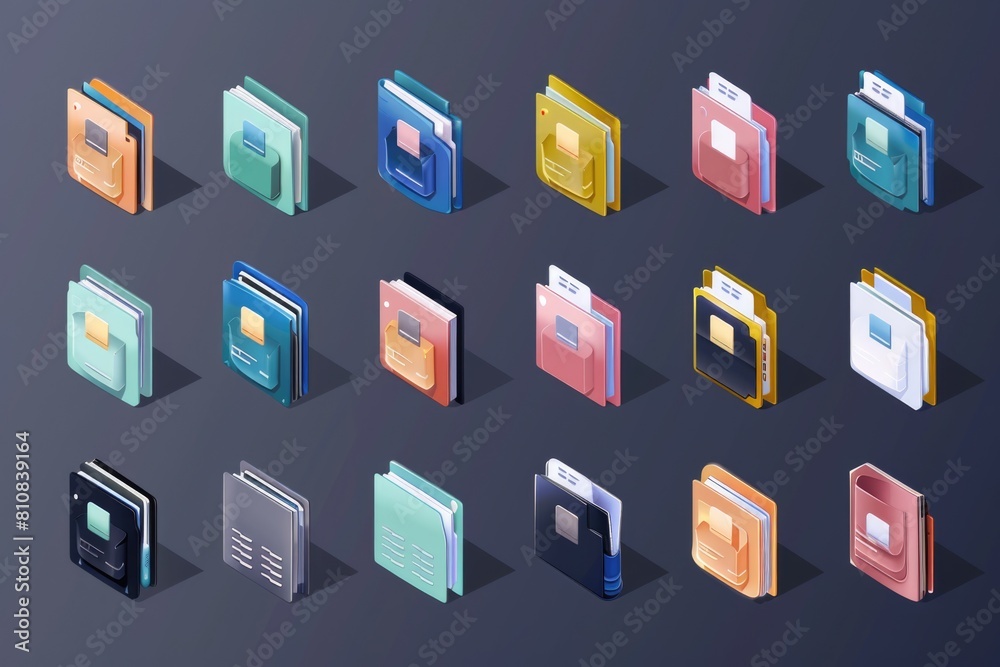 Poster A variety of colored folders on a dark surface. Suitable for office and organization concepts
