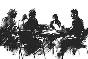 A group of people working on laptops at a table. Suitable for business concepts