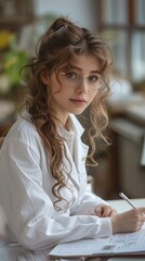 Fototapeta premium A young female doctor write medical records
