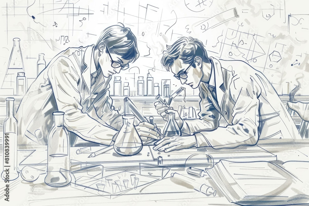 Aufkleber two individuals conducting experiments in a laboratory. suitable for scientific and research concept