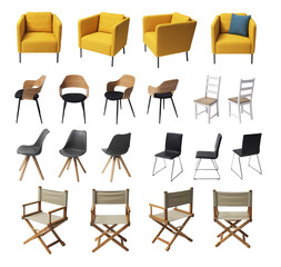 Collection of modern chairs and armchairs
