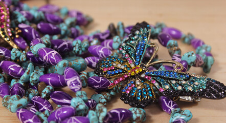 Southwestern Style Jewelry on Wooden Table With Rustic Decor